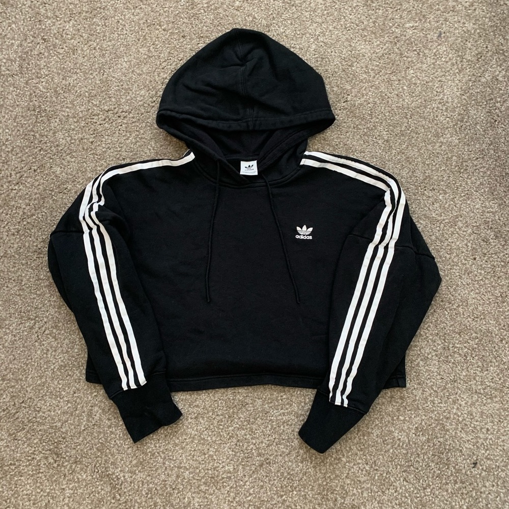 Adidas Cropped Three Striped Hoodie